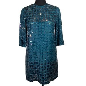 French Connection Solar Heat Sequin Tunic Mini Dress Green Blue Size 0